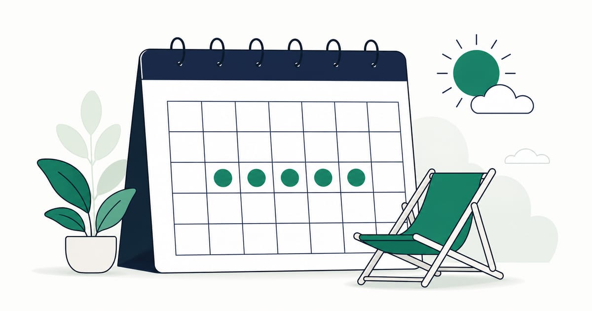 Calendar illustration showing UK statutory holiday entitlement of 5.6 weeks paid annual leave